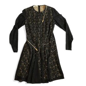 Stella McCartney Long Sleeve Black Lace Dress with Gold Zipper Accents